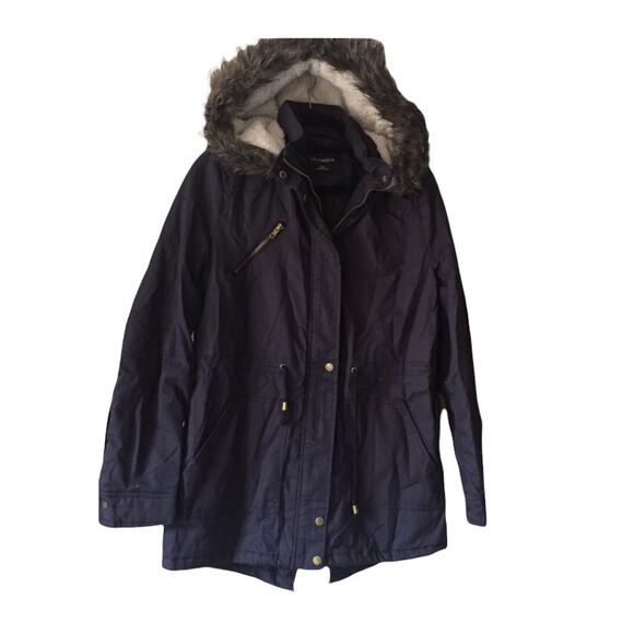 nwt Anorak Parka Jacket Navy Faux Fur & Sherpa Hood Slim Fit size L - Picture 10 of 10